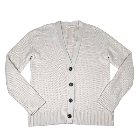 Everlane Cotton Honeycomb Cardigan SZ S Ivory Oversized Textured Minimalist - Picture 2 of 12